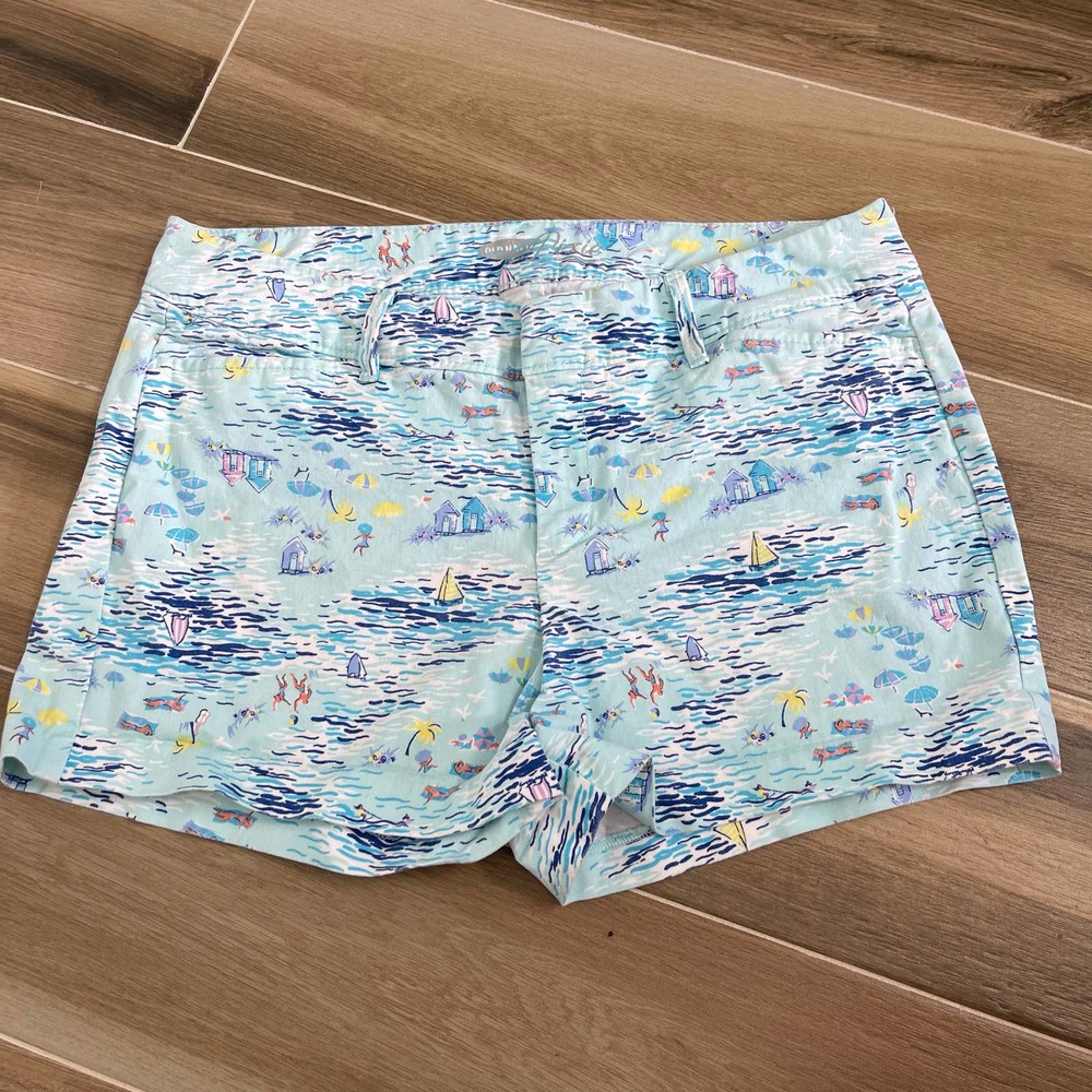 Old Navy Pixie Shorts 4 Reg Womens Beach Sailboat Print Preppy Pockets 3" Inseam